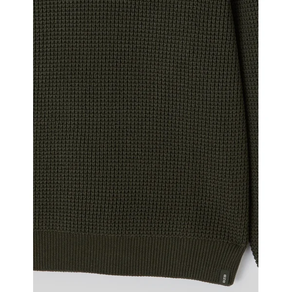 Pull col rond matière fantaisie Kaki foncé