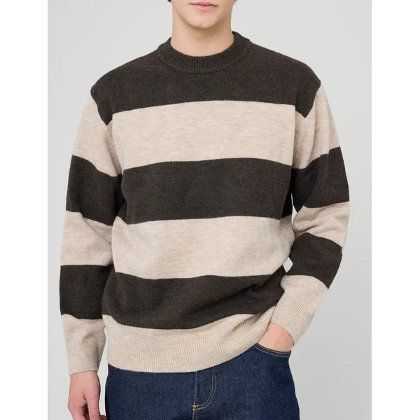 Pull col rond maxi rayures Marron foncée
