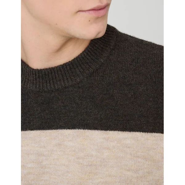 Pull col rond maxi rayures Marron foncée
