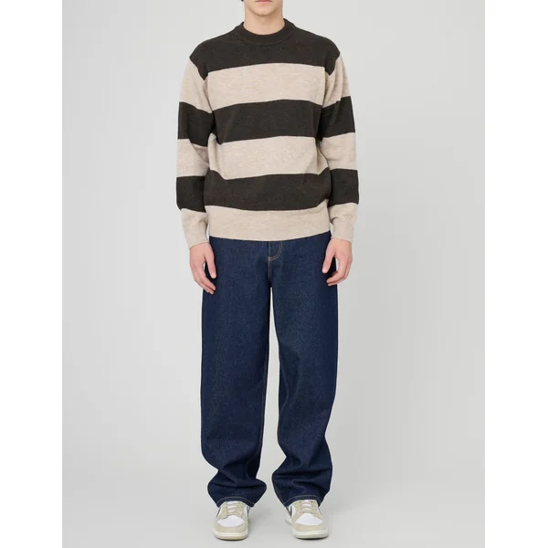Pull col rond maxi rayures Marron foncée