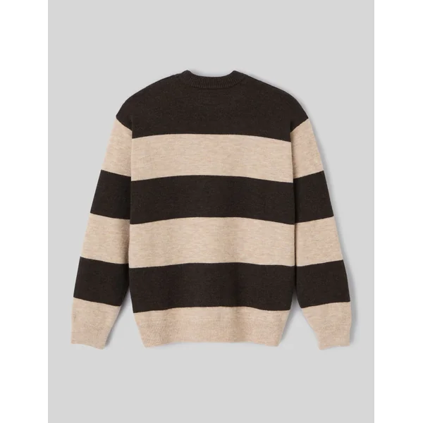 Pull col rond maxi rayures Marron foncée