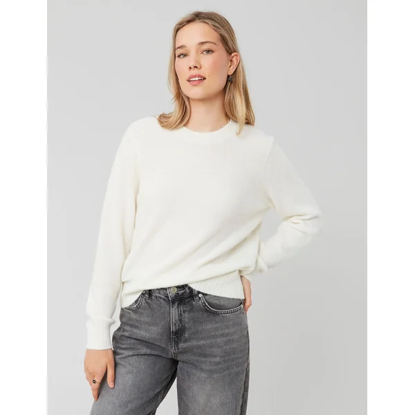 Pull col rond premium Blanc écru
