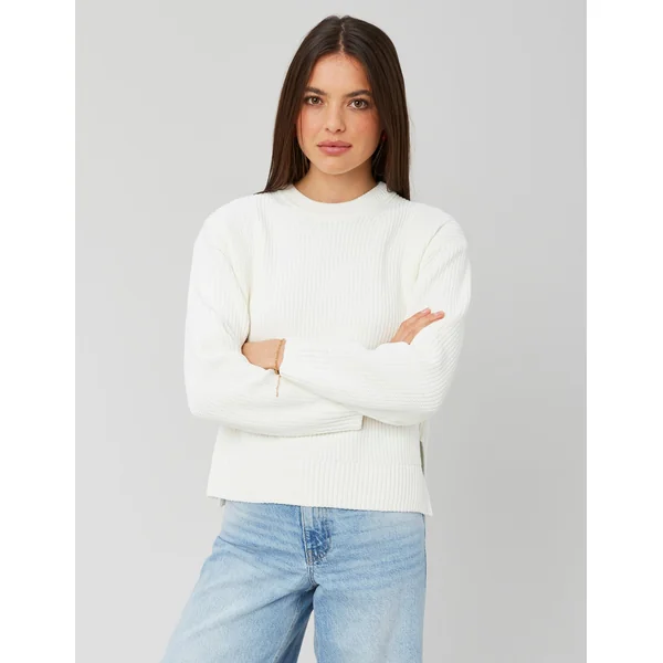 Pull col rond uni Blanc écru
