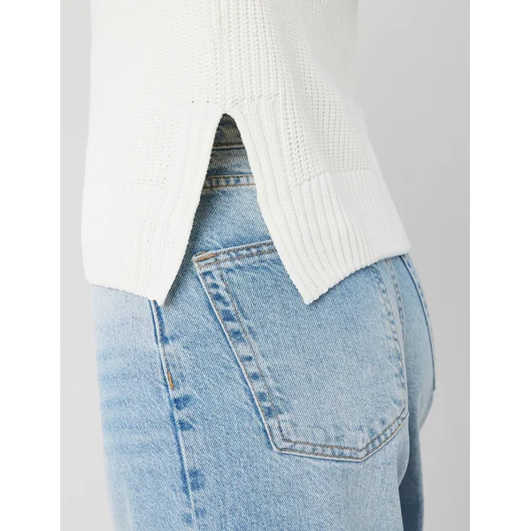Pull col rond uni Blanc écru