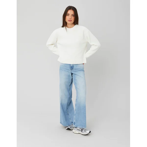 Pull col rond uni Blanc écru