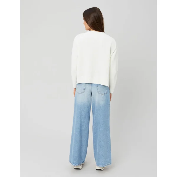 Pull col rond uni Blanc écru