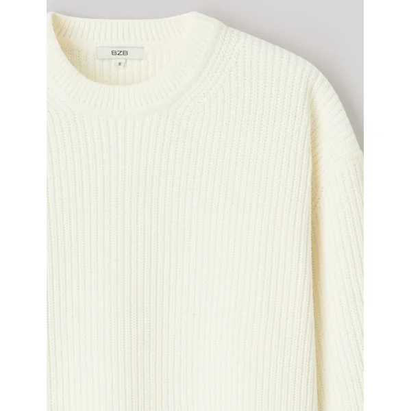 Pull col rond uni Blanc écru