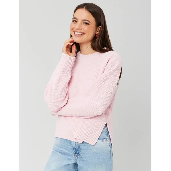 Pull col rond uni Rose pâle