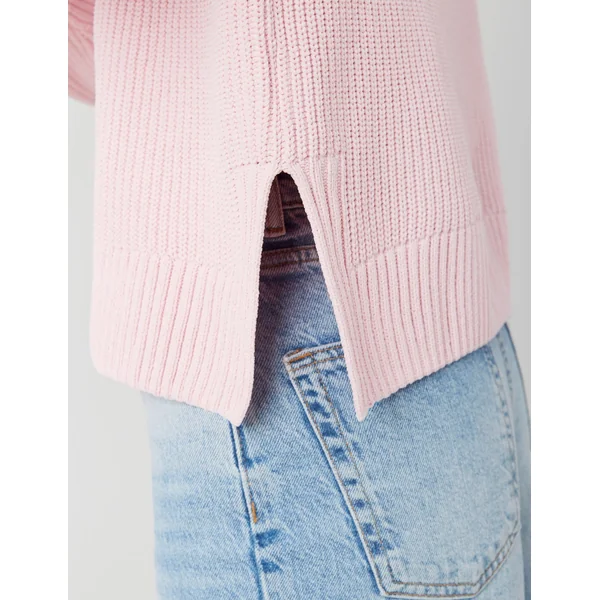 Pull col rond uni Rose pâle