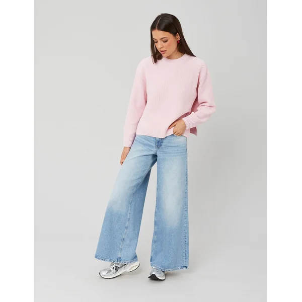 Pull col rond uni Rose pâle