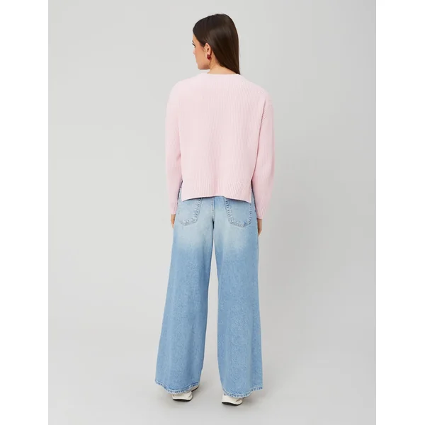 Pull col rond uni Rose pâle