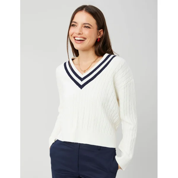 Pull col V Blanc écru