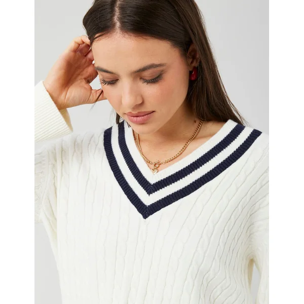 Pull col V Blanc écru