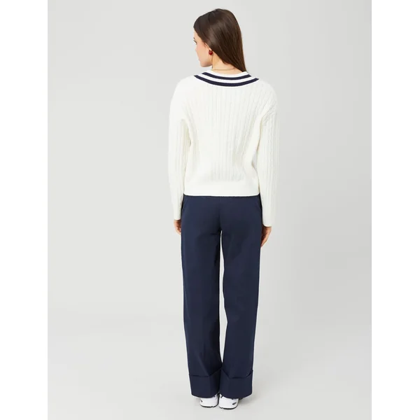 Pull col V Blanc écru
