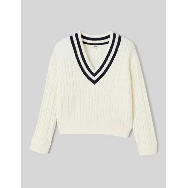 Pull col V Blanc écru