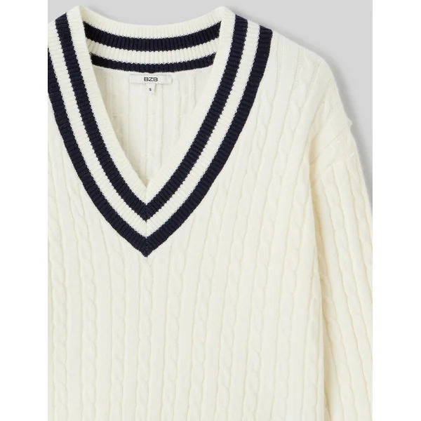 Pull col V Blanc écru