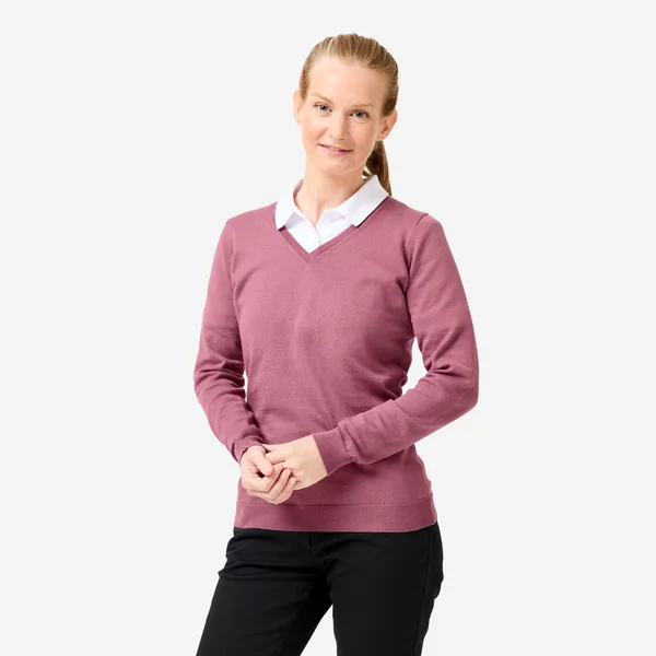Pull de golf 100% coton col V femme, MW100 violet grisé