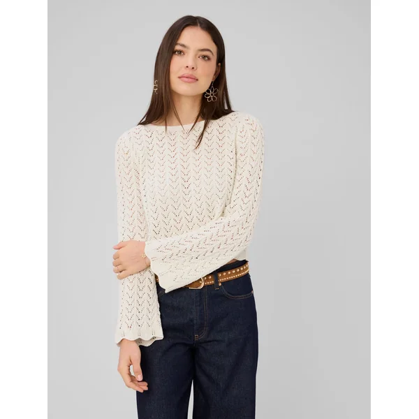 Pull en crochet avec fils en lurex doré Blanc écru