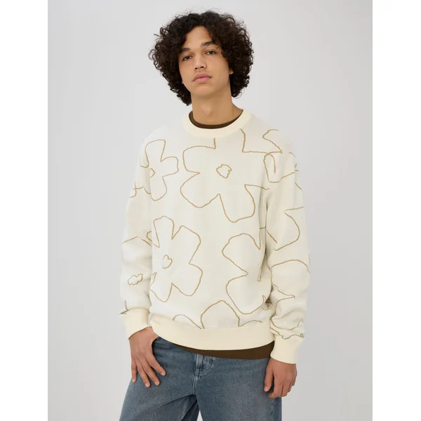 Pull jacquard fleurs Naturel