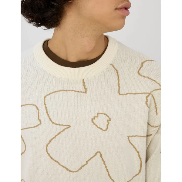 Pull jacquard fleurs Naturel