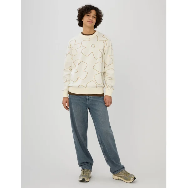 Pull jacquard fleurs Naturel