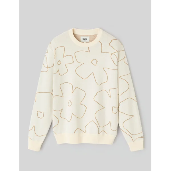 Pull jacquard fleurs Naturel