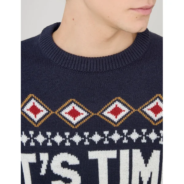 Pull jacquard Noël Bleu foncé