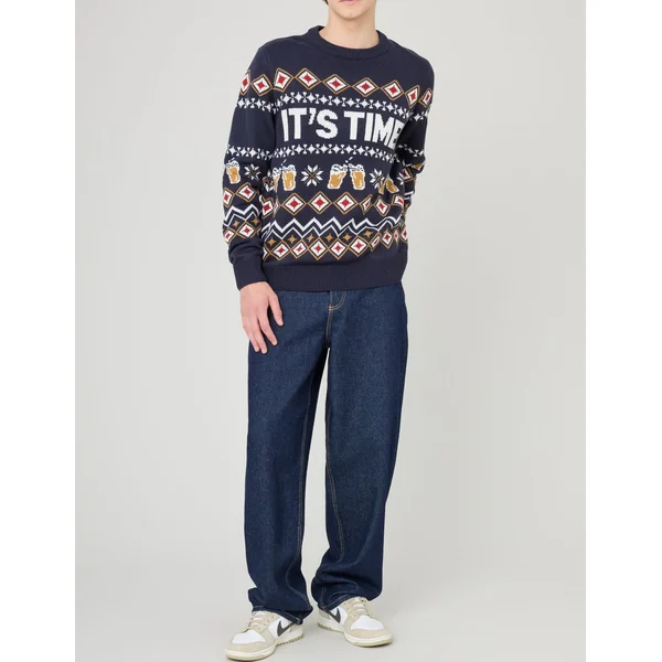 Pull jacquard Noël Bleu foncé