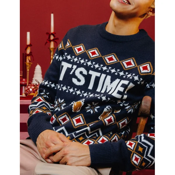 Pull jacquard Noël Bleu foncé