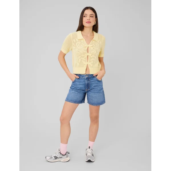 Pull manches courtes en crochet Jaune
