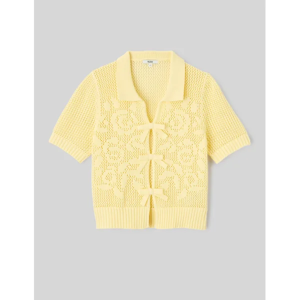 Pull manches courtes en crochet Jaune