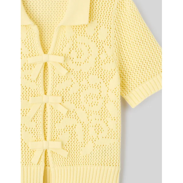 Pull manches courtes en crochet Jaune
