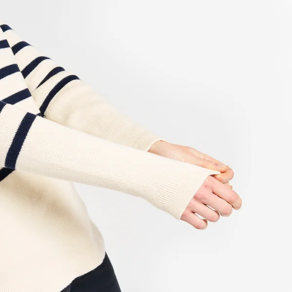 Pull marin tricoté Femme - 100 écru rayé navy