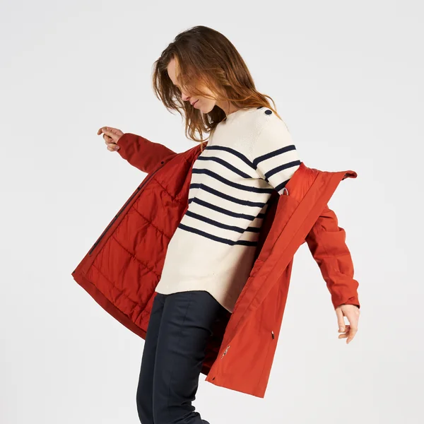 Pull marin tricoté Femme - 100 écru rayé navy
