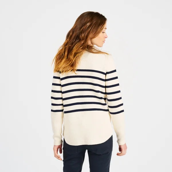 Pull marin tricoté Femme - 100 écru rayé navy