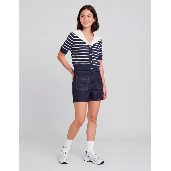 Pull marinière avec col vareuse Bleu foncé