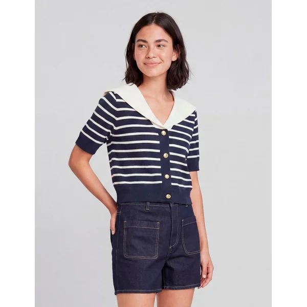 Pull marinière avec col vareuse Bleu foncé