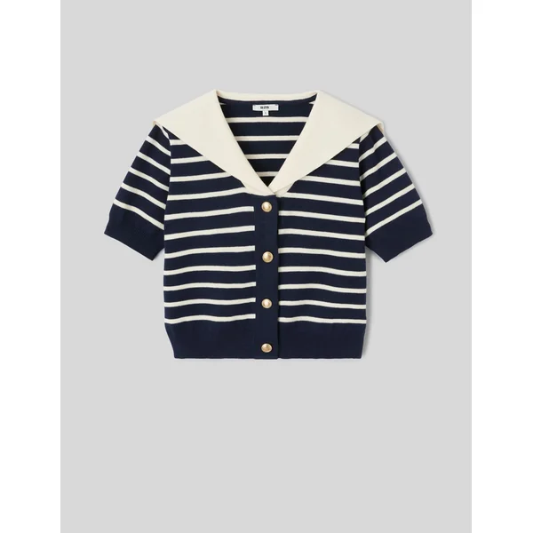 Pull marinière avec col vareuse Bleu foncé