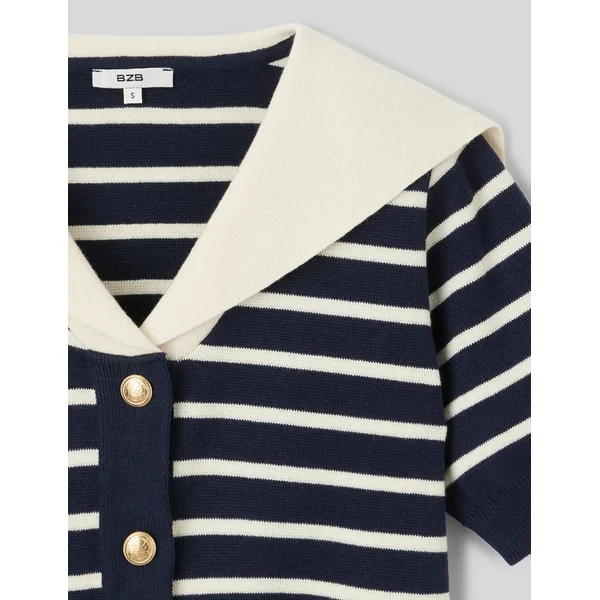 Pull marinière avec col vareuse Bleu foncé