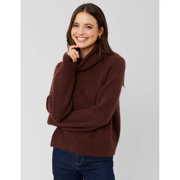 Pull maxi col roulé premium Marron