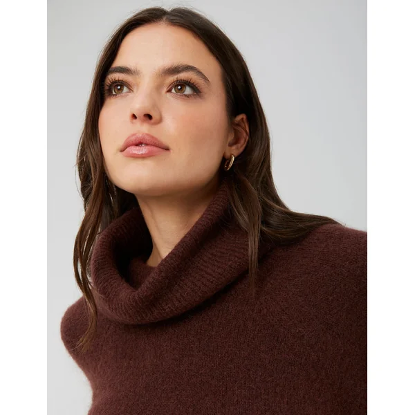 Pull maxi col roulé premium Marron