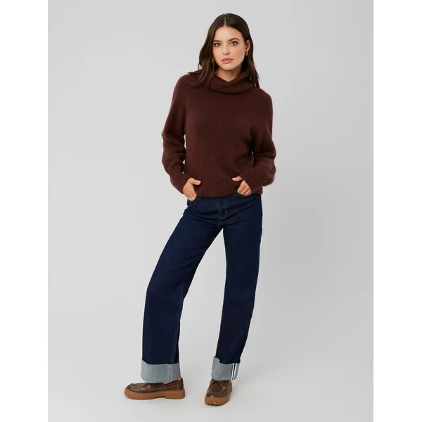 Pull maxi col roulé premium Marron