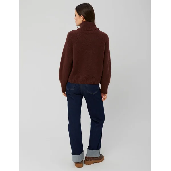 Pull maxi col roulé premium Marron