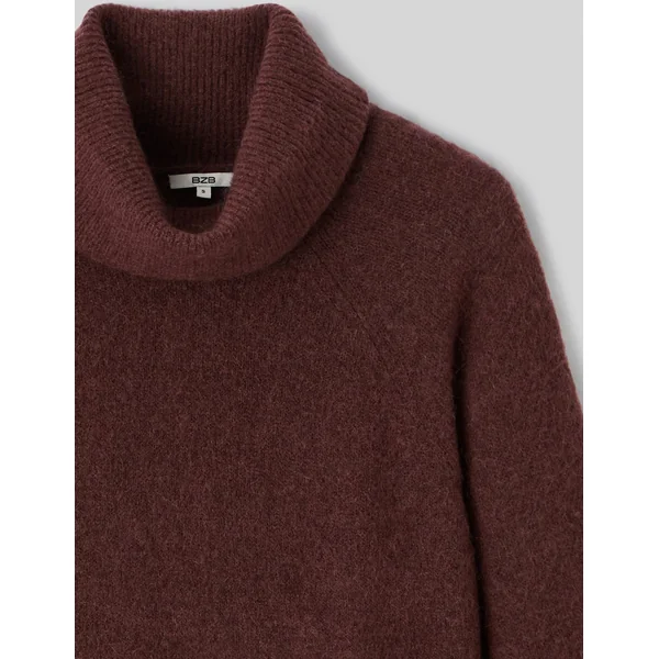 Pull maxi col roulé premium Marron