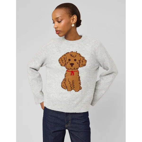Pull motif chien Gris clair