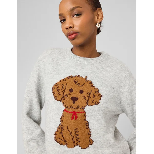Pull motif chien Gris clair