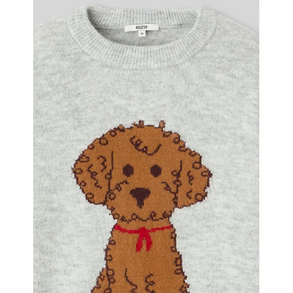 Pull motif chien Gris clair