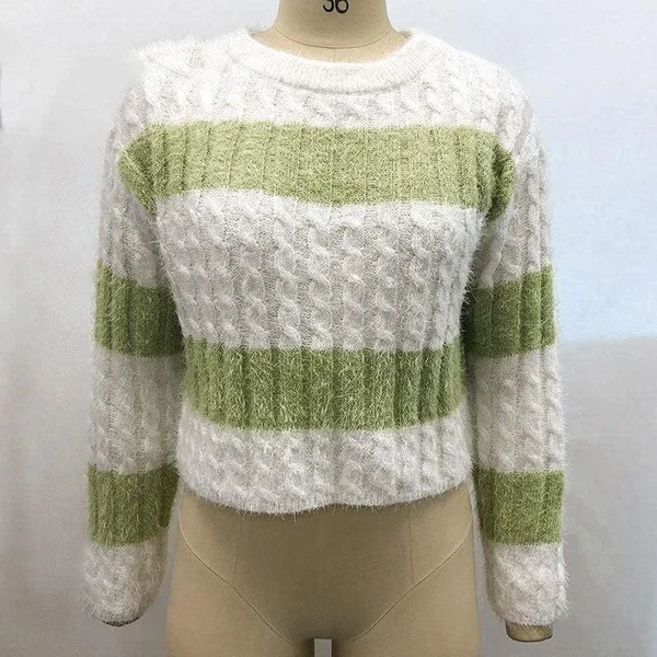Pull-Over Boho Rayure Vert et Blanc
