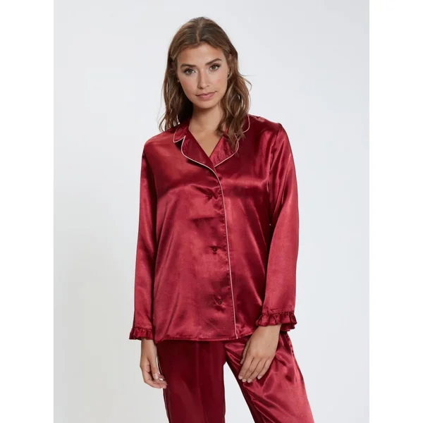 Pyjama chemise en satin à volants Venca