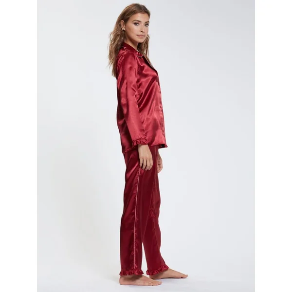 Pyjama chemise en satin à volants Venca